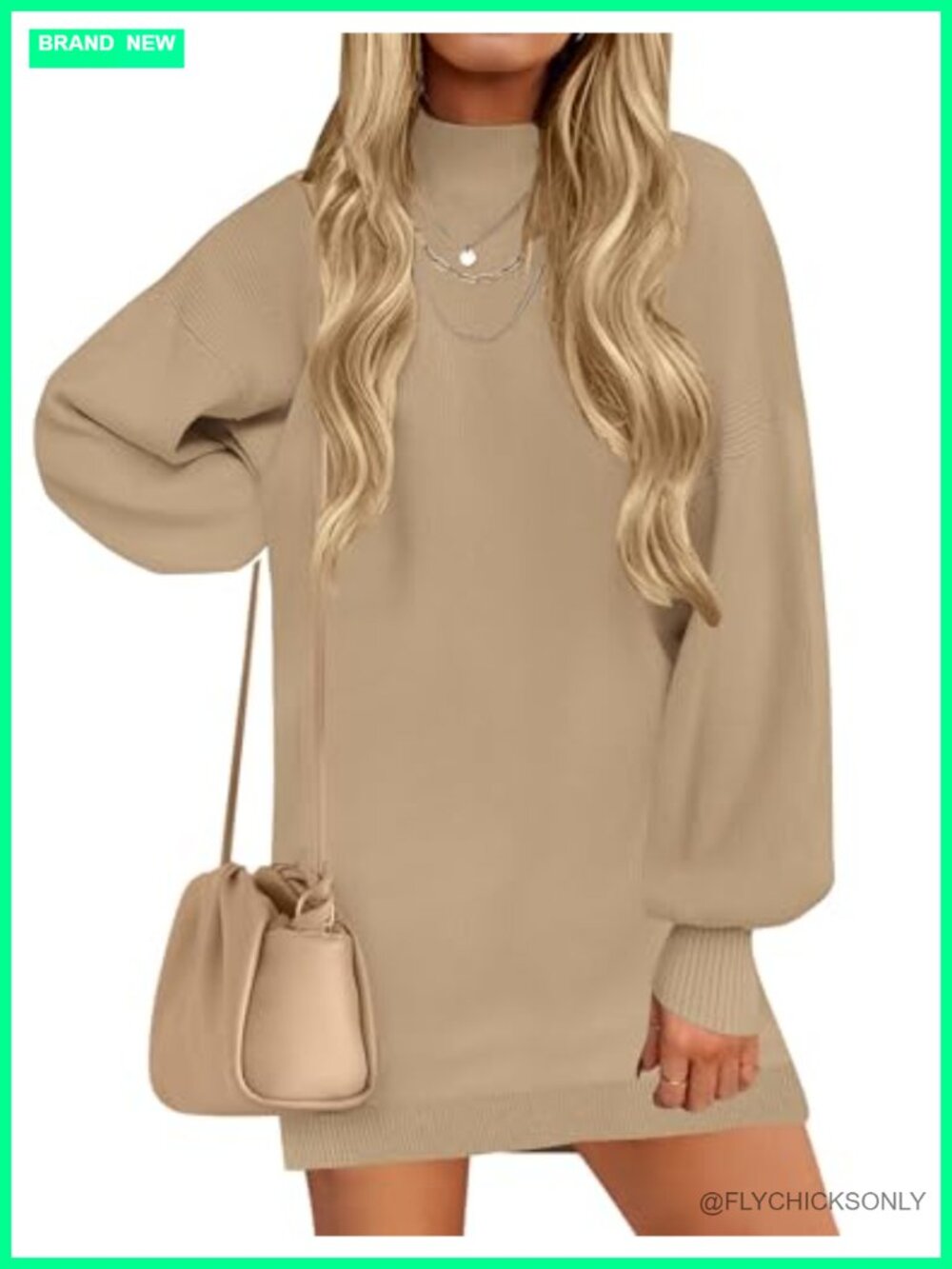 Mock Neck Mini Sweater Dress Long Sleeve Pullover Ribbed Knit